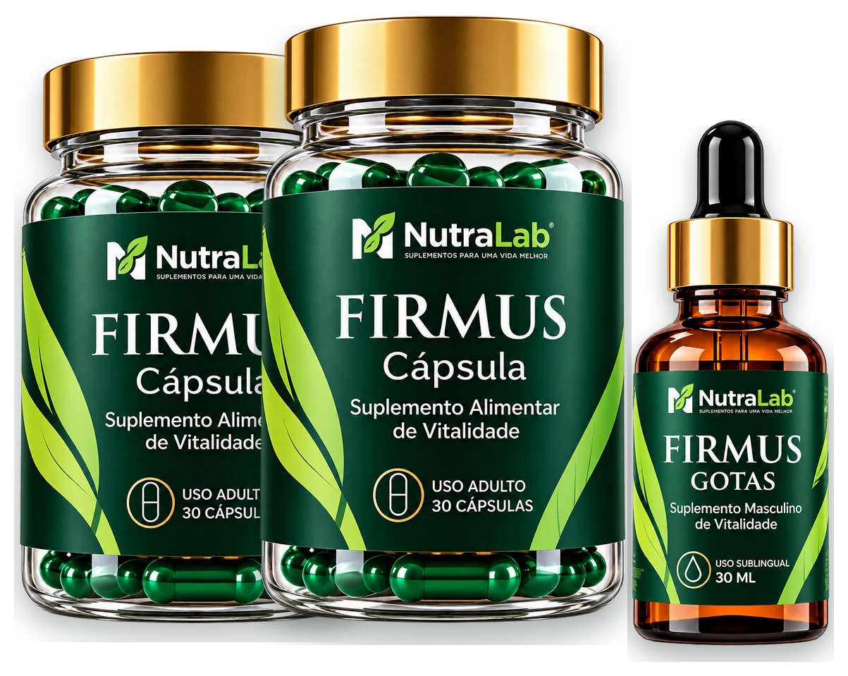 Kit Firmus de 3 meses com 2 potes de cápsulas e 1 frasco de gotas